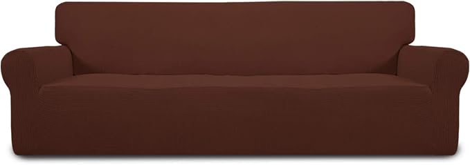 Easy-Going Stretch 4 Seater Oversized Sofa Couch Cover Coffee | 1-Piece Extra X-large Sofa Cover Furniture Protector Couch Soft with Bottom for Kids, Spandex Jacquard by Easy-Going