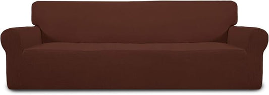 Easy-Going Stretch 4 Seater Oversized Sofa Couch Cover Coffee | 1-Piece Extra X-large Sofa Cover Furniture Protector Couch Soft with Bottom for Kids, Spandex Jacquard by Easy-Going