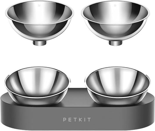 PETKIT Elevated Dog Cat Bowl with 2 Stainless Steel Replaced Bowls, 15° Tilted Raised Cat Food and Water Bowls, Food Grade Material, Nonslip No Spill Pet Feeding Bowls by PETKIT