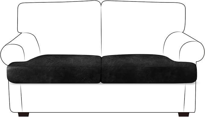 ANARACHON Leather Look Couch Cushion Covers Sofa Seat Slipcovers Sets Couches Furniture Protector for Sectional Armchair Loveseat Pets Kids Stretch Spandex Fabric (2 T-Cushion Loveseat, Black) by ANARACHON