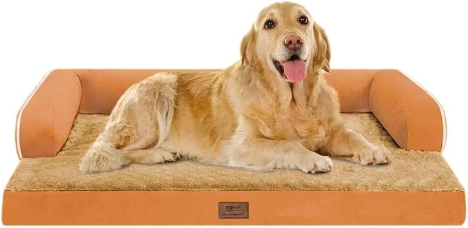 MEKIY Orthopedic XL Dog Bed with Bolster for Extra Large Size Dogs | Pillow Support for Neck Relief, Egg Crate Foam, Skin-Friendly Surface, Waterproof Liner, Anti-Slip Bottom, 42 x 30 Inch by Mekiy