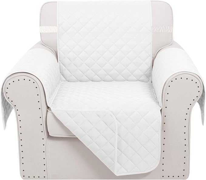 Reversible Recliner Chair Covers, 23" Chair, White/White | Chair Covers for Living Room with Elastic Straps, Water Repellent, Chair Protectors Covers for Dogs by LuxshareHome