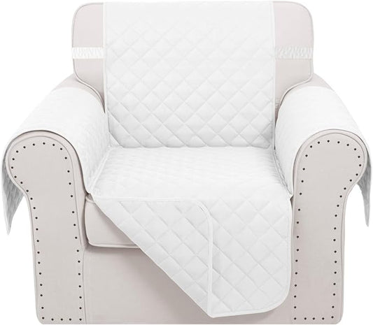 Reversible Recliner Chair Covers, 23" Chair, White/White | Chair Covers for Living Room with Elastic Straps, Water Repellent, Chair Protectors Covers for Dogs by LuxshareHome