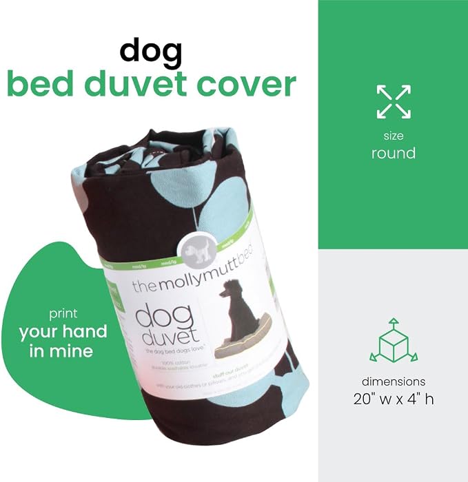 Molly Mutt Petite Dog Duvet Cover - Round - Your Hand in Mine Print - Measures 20’’ x 4’’ - 100% Cotton - Durable - Breathable - Sustainable - Machine Washable Dog Bed Cover - Pre-Shrunk - Image 2