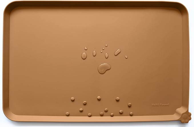 Hoki Found XX-Large Non Slip Silicone Pet Food Mats - Bowl Mats Tray - Feeding Mat for Carpet, Dogs, Cats - Waterproof - Butterscotch by Hoki+Found