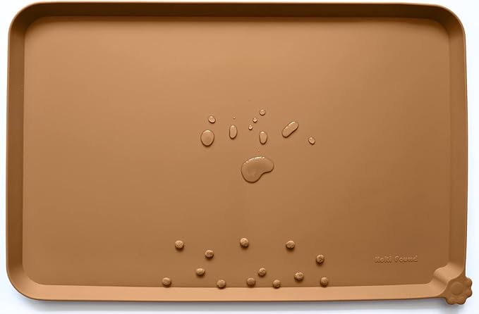 Hoki Found Large Silicone Pet Food Mats Tray - Non Slip Pet Dog Cat Bowl Placemats - Dog Cat Feeding Mat - Waterproof - Butterscotch by Hoki+Found