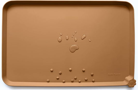 Hoki Found L Silicone Non Slip Pet Dog Cat Bowl Mats - Placemat - Feeding Mat - Waterproof - For Carpet - Butterscotch by Hoki+Found