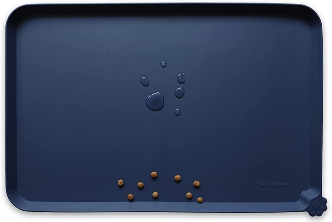 Hoki Found Large Waterproof Silicone Pet Food Mats Tray - Non Slip Pet Bowl Mats Placemat - Dog Pet Cat Feeding Mat - Dog Cat Food Mats -Pet Water Mats for Floors - French Navy by Hoki+Found