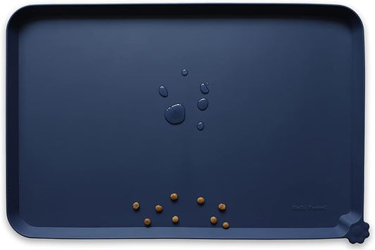 Hoki Found Large Waterproof Silicone Pet Food Mats Tray - Non Slip Pet Bowl Mats Placemat - Dog Pet Cat Feeding Mat - Dog Cat Food Mats -Pet Water Mats for Floors - French Navy by Hoki+Found