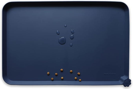 Hoki Found Silicone Pet Food Mats Tray - High-Lips Pet Dog Cat Bowl Mats - Dog Pet Cat Feeding Mat - Waterproof Dog Cat Food Mats -Pet Water Mats for Floors - French Navy by Hoki+Found