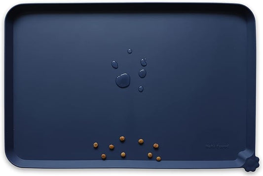 Hoki Found XX-Large Silicone Pet Feeding Mats - Non Slip Dog Cat Bowl Placemats - Waterproof, Carpet Safe - French Navy by Hoki+Found