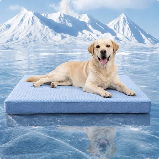 Cooling Dog Bed for Large Dogs, Orthopedic Memory Foam Dog Bed with New Cooling Fabric, Waterproof Washable Pet Bed for Crate, Non-Slip Cooling Pet Mat for Arthritic Dogs Up to 80Lbs, 41" x 29" x 4" by URGVANZPET