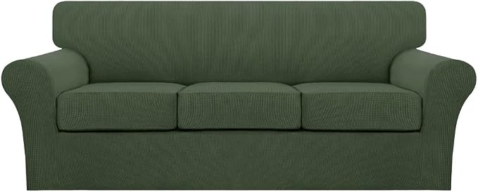 Turquoize 4 Piece Sofa Covers for 3 Cushion Couch Sofa Slipcover Soft Couch Cover for Dogs-Washable Sofa Furniture Covers with 3 Individual Cushion Covers (3 Cushion Sofa, Bronze Green) by Turquoize
