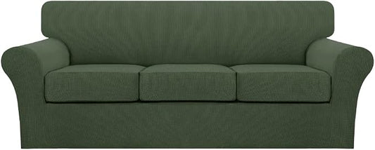 Turquoize 4 Piece Sofa Covers for 3 Cushion Couch Sofa Slipcover Soft Couch Cover for Dogs-Washable Sofa Furniture Covers with 3 Individual Cushion Covers (3 Cushion Sofa, Bronze Green) by Turquoize