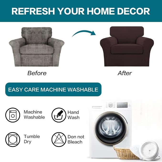 Turquoize 2 Piece Chair Covers Chair Slipcovers for Living Room Armchair Couch Cover Chair Sofa Cover with Individual Cushion Covers Furniture Cover for Chairs Feature Jacquard Fabric (Chair, Brown) - Image 7