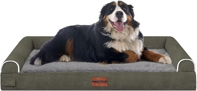 NANUYA Orthopedic Dog Bed for Jumbo Dogs, 53 x 42 Inch, Dark Green | Egg crate foam for joint support, 3-sided bolster pet sofa, waterproof lining, washable cover, and non-skid base - Image 8
