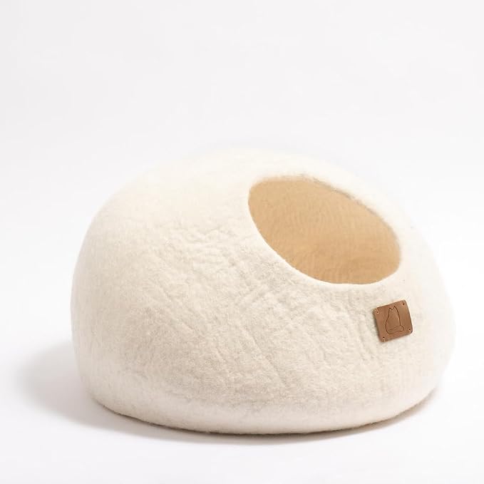 Best Aesthetic Cat Bed - Premium Felted Wool Cat Cave Bed - Cozy Peekaboo Round Cave for Large or Small Cats (Small, Snow White) - Image 3