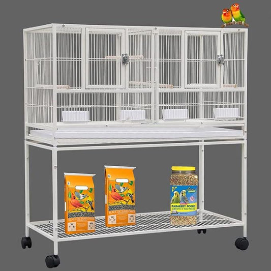 Durable Wrought Iron Single Stackable Center Divided Breeder Breeding Bird Flight Double Rolling Cage Storage Shelf for Aviaries Canaries Cockatiels Lovebirds Finches Budgies Small Parrots by Mcage