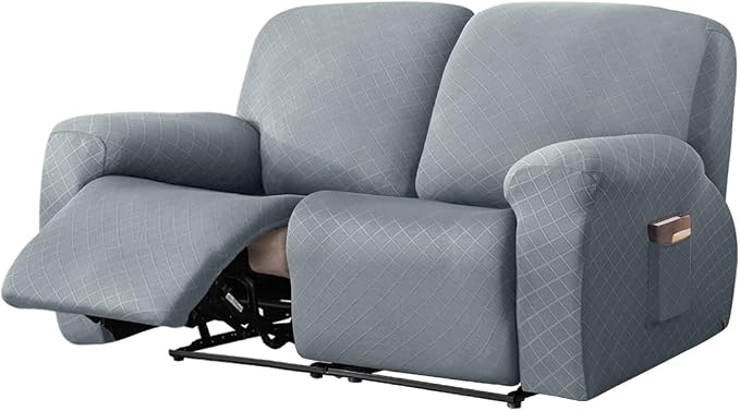 vctops Diamond Recliner Loveseat Slipcover 6-Pieces Stretch Dual Recliner Sofa Covers for 2 Seat Dual Reclining Loveseat Couch Soft Solid Furniture Protector (Light Grey,2 Seat) by vctops