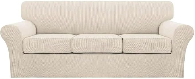 Turquoize 4 Piece Sofa Covers for 3 Cushion Couch Sofa Slipcover Soft Couch Cover for Dogs Washable Furniture Cover with 3 Individual Large Cushion Covers Feature Fabric (Large Sofa, Biscotti Beige) by Turquoize