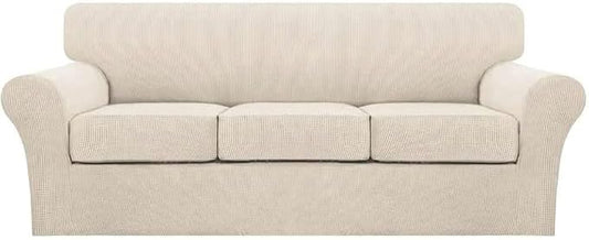 Turquoize 4 Piece Sofa Covers for 3 Cushion Couch Sofa Slipcover Soft Couch Cover for Dogs Washable Furniture Cover with 3 Individual Large Cushion Covers Feature Fabric (Large Sofa, Biscotti Beige) by Turquoize