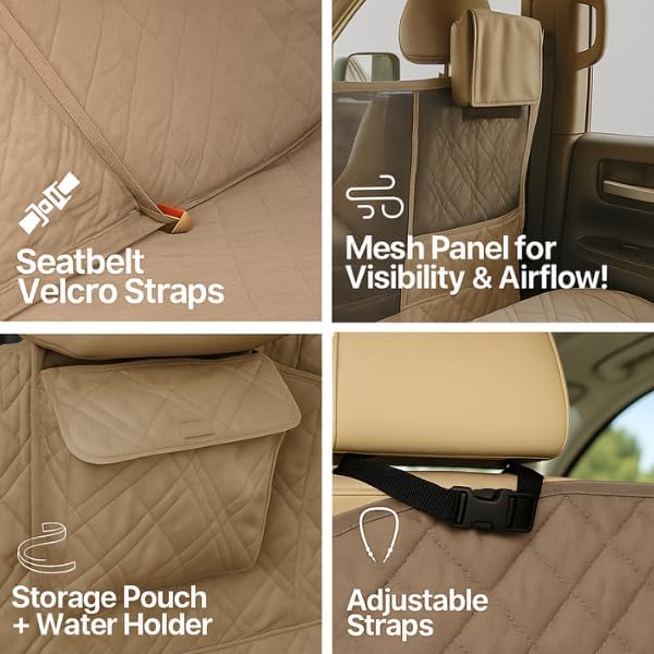 Formosa Covers Quilted and Padded Dog Pet Car Seat Cover with Comforting Fabric and Non-Slip Backing Best for Car Truck and SUV - Travel with Your Pet Mess Free - Universal Fit 56" Wx94 L, Taupe - Image 3