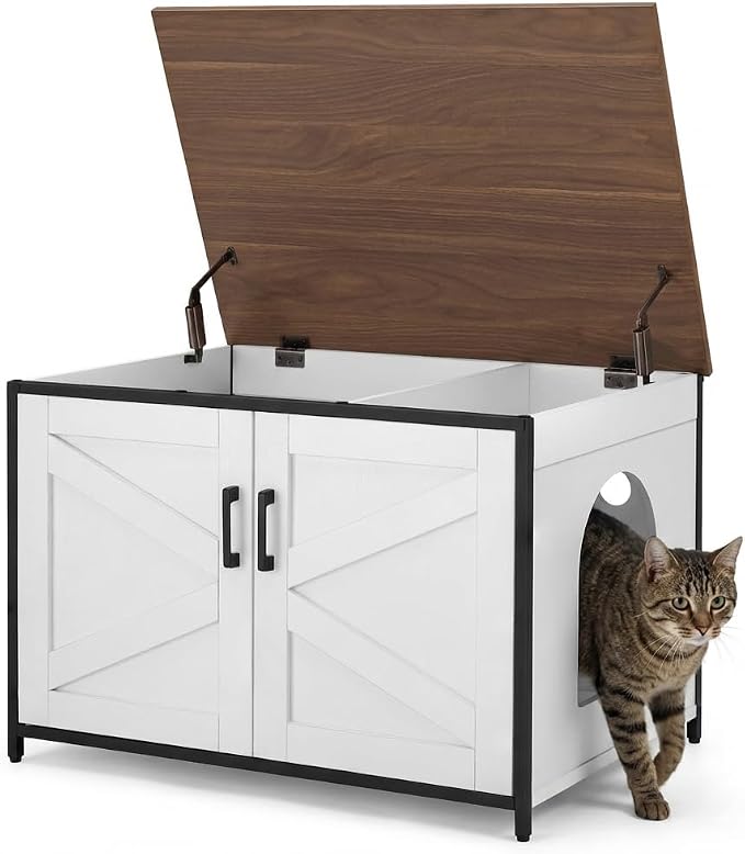 unipaws Top Opening Cat Litter Box Enclosure Furniture, Flip Top Design | XL Extra Large Cat Box, Friendly to Elderly People, High Jumbo Automatic Litter Box Cover Hidden for Large Cat by unipaws