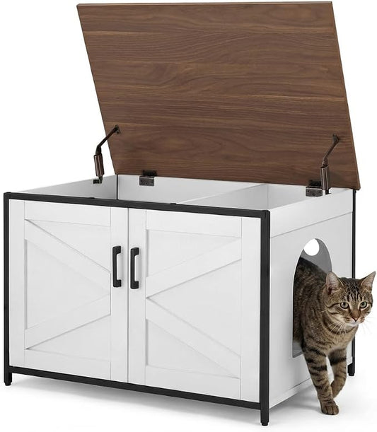 unipaws Top Opening Cat Litter Box Enclosure Furniture, Flip Top Design | XL Extra Large Cat Box, Friendly to Elderly People, High Jumbo Automatic Litter Box Cover Hidden for Large Cat by unipaws