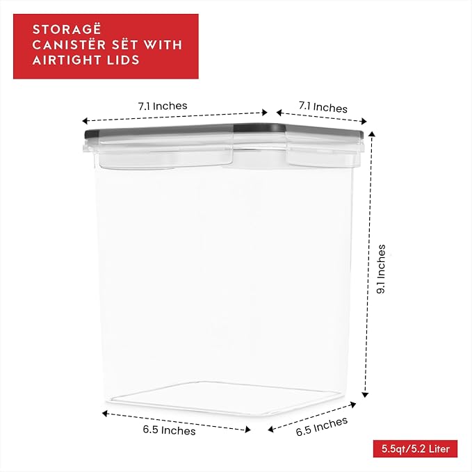 DWËLLZA KITCHEN Large Flour Sugar Storage Containers Set of 2; 175 FL. oz - 5.2L Plastic Airtight Food Storage Containers with Lids for Kitchen Pantry Organization - Food Containers, Labels & Marker - Image 3