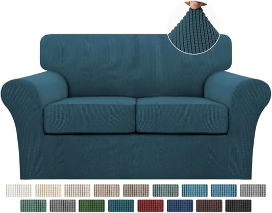 Turquoize 3 Piece Sofa Covers for 2 Cushion Couch Sofa Slipcover Soft Couch Cover for Dogs-Washable Sofa Furniture Covers with 2 Individual Cushion Covers, Thick Jacquard Fabric (Loveseat, Deep Teal) by Turquoize