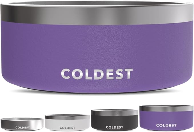 Coldest Dog Bowl - Anti Rust Metal, Non Slip, 3 Layers Insulated Stainless Steel Dog Bowls - Spill Proof & Heavy Duty - Water Bowl for Dogs, Cats & Pets, Dish Washer Safe (100 oz, Galaxy Purple) by Coldest