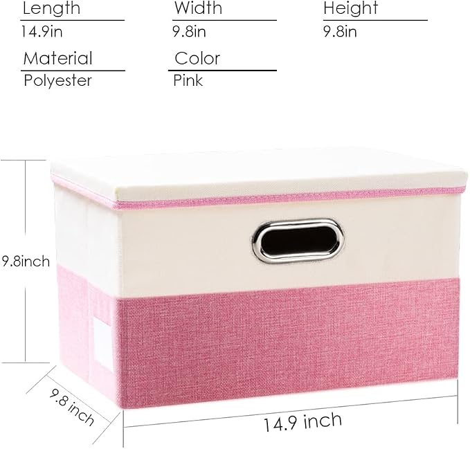 PRANDOM Collapsible Storage Bin with Lid [3-Pack] Fabric Foldable Storage Box Organizer Container Basket Cube with Cover for Home Bedroom Closet Office Nursery Pink&Cream(14.9x9.8x9.8) - Image 4