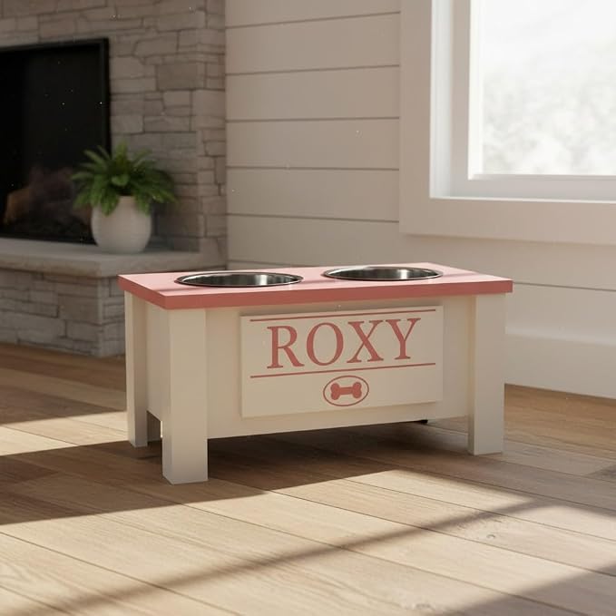 Elevated Dog Bowls, Personalized Raised Dog Bowl Stand for Medium Dogs | Farmhouse Style, Elevated Wood Stand, Storage Container, Stainless Steel Bowls, Raised Anti-Slip Feeder, Made in USA - Image 5