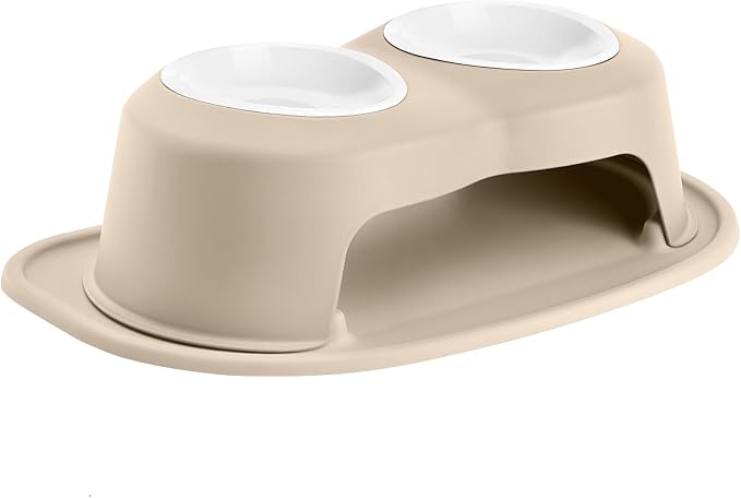 WeatherTech Double High Pet Feeding System w/Plastic Dog/Cat Bowls - 6" High Stand Tan (PDHC3206TNTN) by WeatherTech