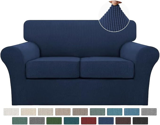 Turquoize 3 Piece Sofa Covers for 2 Cushion Couch Sofa Slipcover Soft Couch Cover for Dogs-Washable Sofa Furniture Covers with 2 Individual Cushion Covers, Thick Jacquard Fabric (Loveseat, Navy) by Turquoize