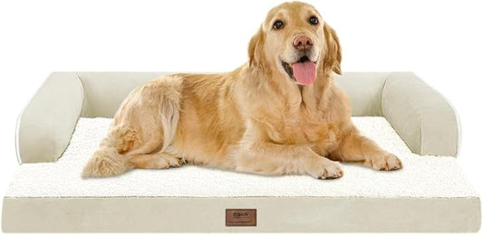 MEKIY Orthopedic XL Dog Bed with Bolster for Extra Large Size Dogs | Pillow Support for Neck Relief, Egg Crate Foam, Skin-Friendly Surface, Waterproof Liner, Anti-Slip Bottom, 42 x 30 Inch by Mekiy