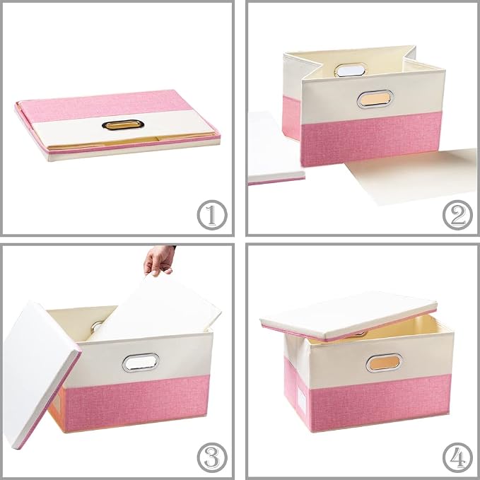PRANDOM Large Collapsible Storage Bins with Lids [3-Pack] Fabric Foldable Storage Boxes Organizer Containers Baskets Cube with Cover for Home Bedroom Closet Office Pink&Cream(17.7x11.8x11.8) - Image 5
