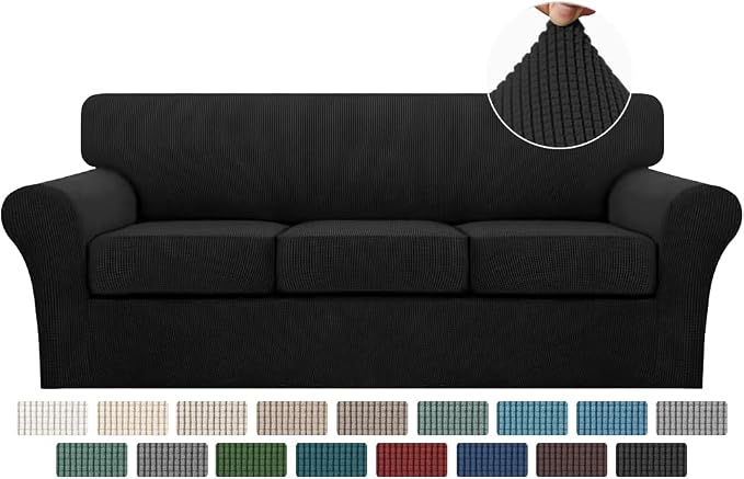 Turquoize 4 Piece Sofa Covers for 3 Cushion Couch Sofa Slipcover Soft Couch Cover for Dogs-Washable Sofa Furniture Covers with 3 Individual Cushion Covers,(3 Cushion Sofa, Black) by Turquoize