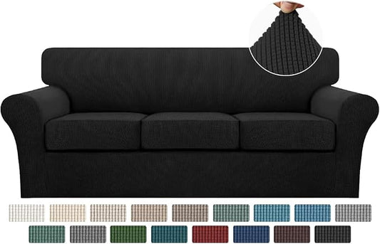 Turquoize 4 Piece Sofa Covers for 3 Cushion Couch Sofa Slipcover Soft Couch Cover for Dogs-Washable Sofa Furniture Covers with 3 Individual Cushion Covers,(3 Cushion Sofa, Black) by Turquoize