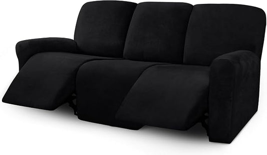 ULTICOR Velvet 8-Pieces Recliner Sofa Covers Stretch Reclining Couch Covers for 3 Cushion Reclining Sofa Slipcovers Furniture Covers Thick Soft Washable (3 Seater Recliner Cover, Black) by ULTICOR