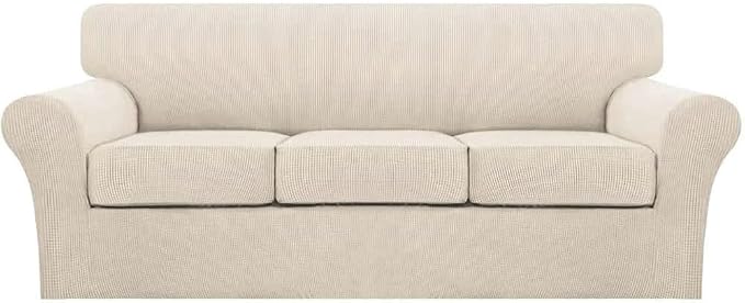 Turquoize 4 Piece Couch Cover Sofa Covers for 3 Cushion Couch Sofa Slipcovers Washable Sofa Cover for Dogs with Individual Couch Cushion Covers Feature Jacquard Fabric(3 Cushion Sofa, Biscotti Beige) by Turquoize