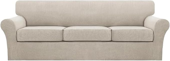 Turquoize 4 Piece Sofa Covers for 3 Cushion Couch Sofa Slipcover Soft Couch Cover for Dogs Washable Furniture Cover with 3 Individual Large Cushion Covers Feature Fabric (Large Sofa, Island Fossi) by Turquoize