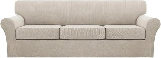 Turquoize 4 Piece Sofa Covers for 3 Cushion Couch Sofa Slipcover Soft Couch Cover for Dogs Washable Furniture Cover with 3 Individual Large Cushion Covers Feature Fabric (Large Sofa, Island Fossi) by Turquoize