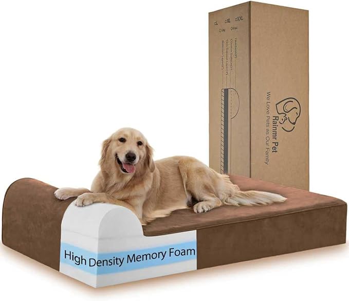Rainmr Orthopedic Dog Beds for Large Dogs, 7" Memory Foam Dog Beds with Waterproof Liner, Durable Microsuede Cover, Removable and Washable, Nonskid Bottom, 52"x36"x7" XL Chocolate by RainmrBedding
