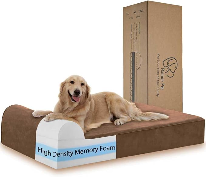 Rainmr Orthopedic Dog Beds for Large Dogs, 7" Memory Foam Dog Beds with Waterproof Liner, Durable Microsuede Cover, Removable and Washable, Nonskid Bottom, 60"x48"x7" XXL Chocolate by RainmrBedding