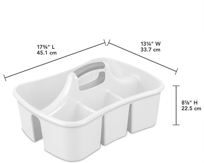 Sterilite Divided Ultra Caddy, Plastic, Portable Storage to Hold Bathroom and Cleaning Supplies, 5 Large Compartments and Handle, White, 12-Pack - Image 3