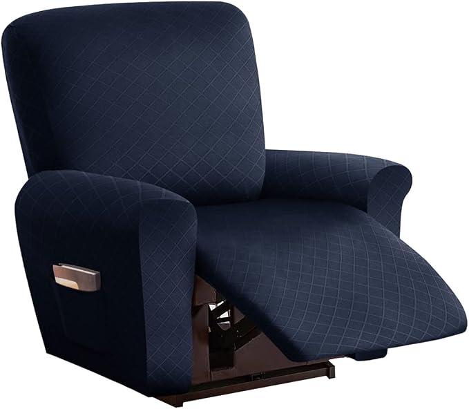 vctops Diamond Recliner Cover 4-Pieces Recliner Stretch Sofa Slipcover 1 Seater Couch Protector Soft Solid Furniture Protector Covers with Elastic Strap (Navy,1 Seat) by vctops