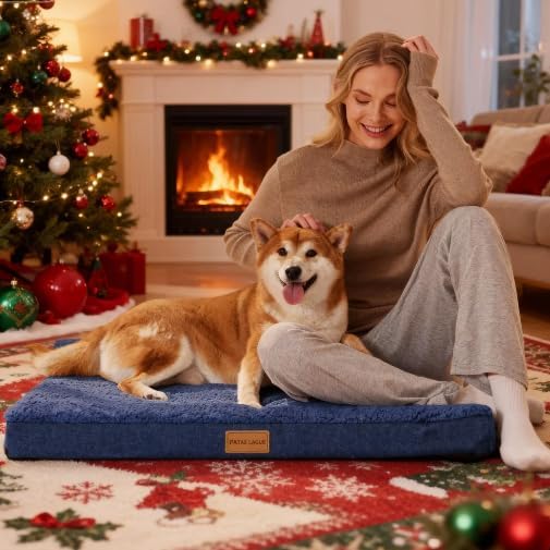 Patas Lague Orthopedic Large Dog Bed Pet Sofa Mat 48''X30'' Navy Blue | Egg-Crate Foam Dog Couch For Large Sized Dogs, Waterproof Removable Washable Cover, Soft Pet Crate Bed With Nonskid Bottom - Image 2