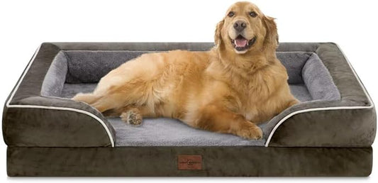 Comfort Expression Orthopedic Dog Bed for Extra Large Dogs with Bolster | Waterproof Dog Couch Bed with Washable Cover & Non-Slip Bottom, Supportive Egg Crate Foam XL Pet Bed, 42x30 Inch by ComfortExpression