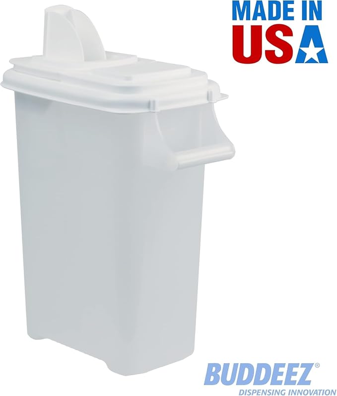 Buddeez Pet Food Storage Container - 16 LB Capacity Dog Food Storage Container, Cat Food Container, Bird Seed Storage Container with Durable EZ Grip Handle and EZ Flip Lid with Pour Spout (White Lid) - Image 7